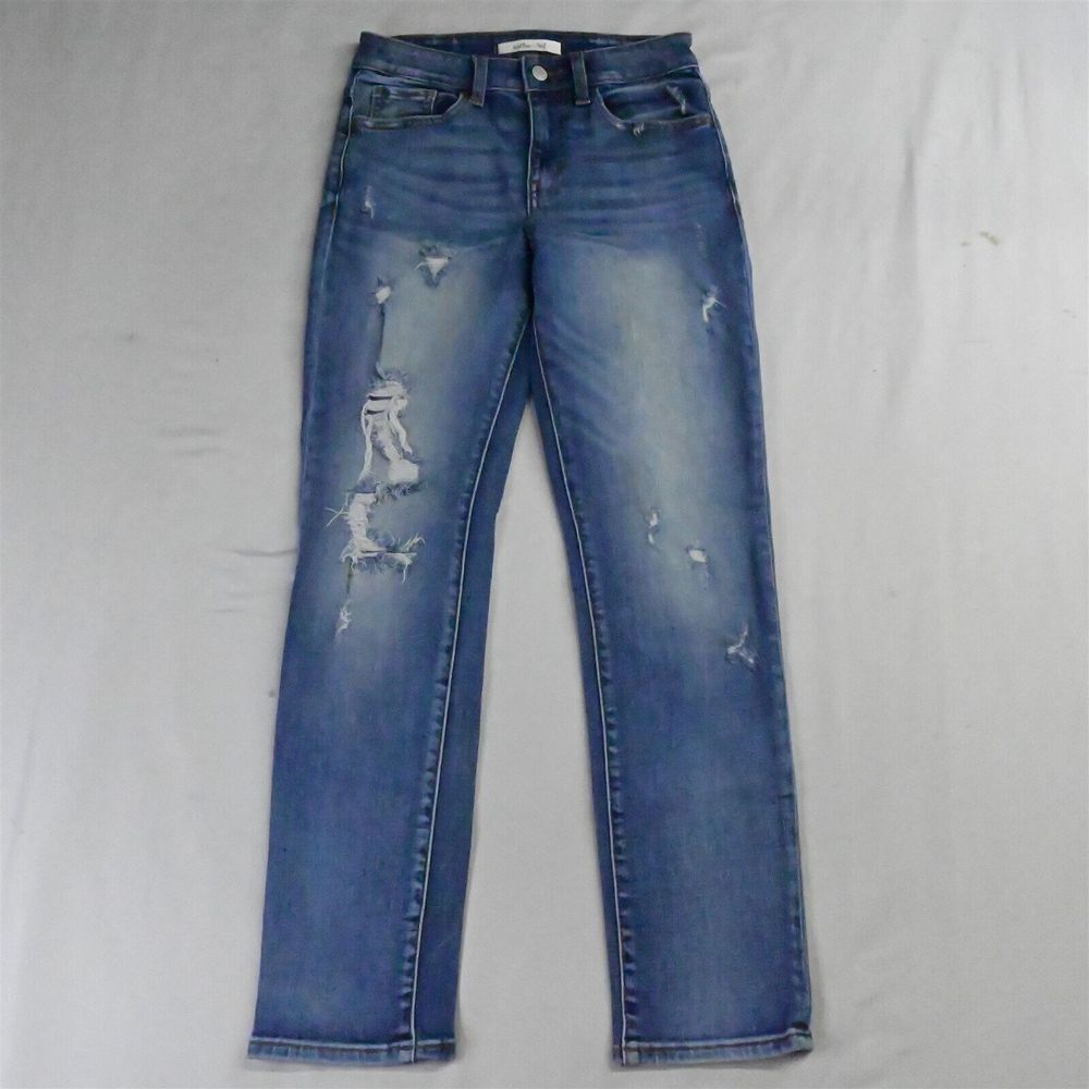 Willow‎ + Root 24 The Everyday Straight Light Destroyed Flex Denim Womens Jeans